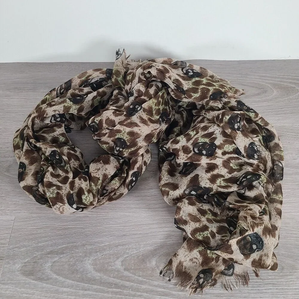 Animal Print Halloween‎ Goth Grunge Punk Black Skull Scarf Fringe Soft